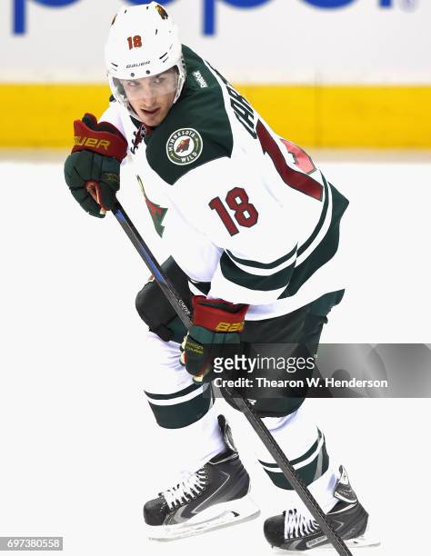 Ryan Carter of the Minnesota Wild plays in the game against the San Jose Sharks at SAP Center on December 11, 2014 in San Jose, California.