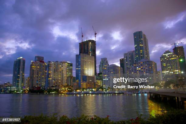 towers of brickell area of miami at dusk. - barry crane stock pictures, royalty-free photos & images