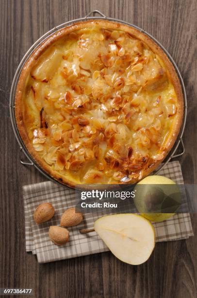 pear and almond tart - pear stock pictures, royalty-free photos & images