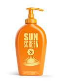 Sun screen cream,  oil and lotion container. Sun protection  cosmetic