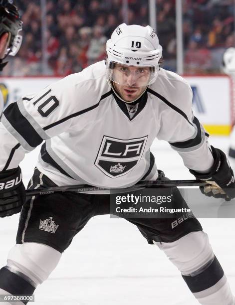 Mike Richards of the Los Angeles Kings plays in the game against the Montreal Canadiens at the Bell Centre on December 12, 2014 in Montreal, Quebec,...