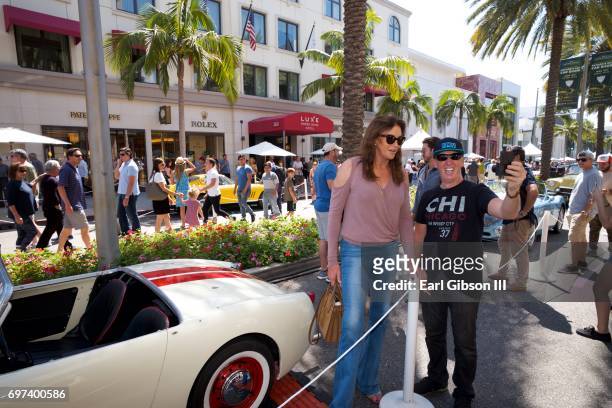 Caitlyn Jenner displays her Austin-Healey Sprite at the Rodeo Drive Concours d'Elegance on June 18, 2017 in Beverly Hills, California.