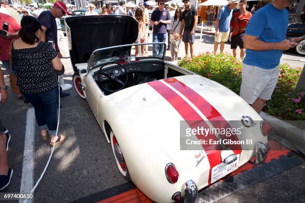Caitlyn Jenner's Austin-Healey Sprite on display at the Rodeo Drive Concours d'Elegance on June 18, 2017 in Beverly Hills, California.