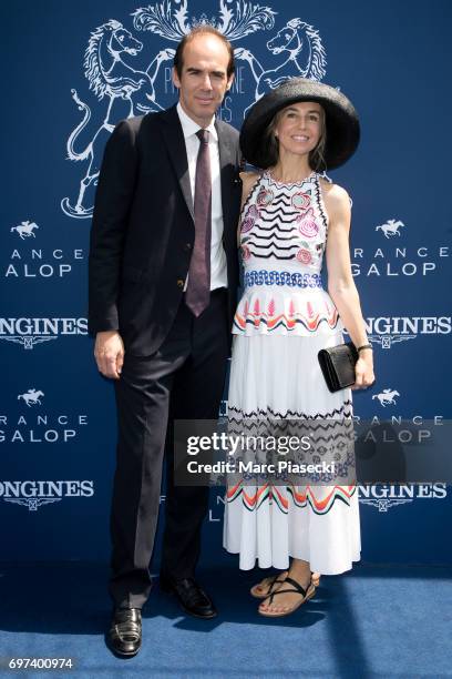 Franck Cycler and Anne-Charlotte Pontabry attend the 'Prix de Diane Longines 2017' on June 18, 2017 in Chantilly, France.