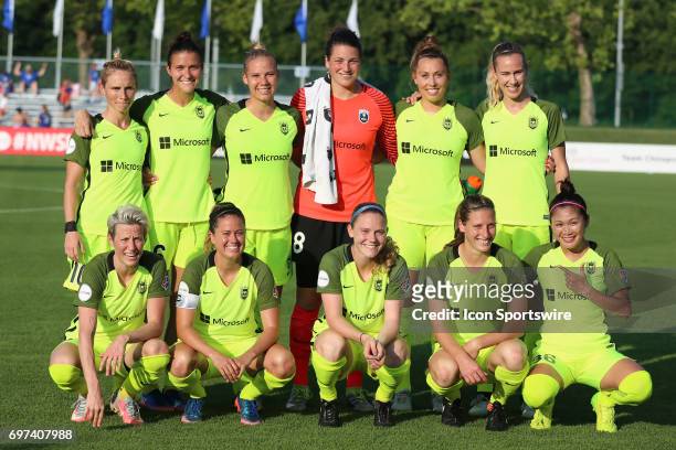 Seattle Reign FC before an NWSL match against FC Kansas City on June 17, 2017 at Children's Mercy Victory Field in Kansas City, MO. The match ended...