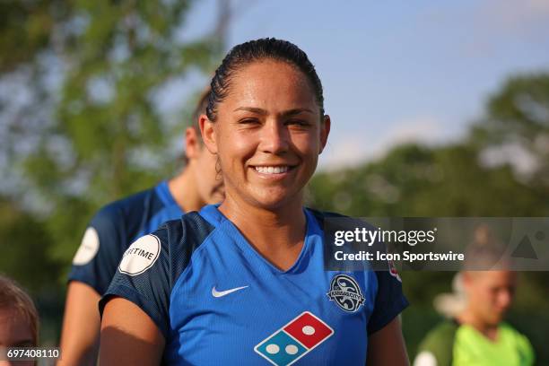 Kansas City midfielder Lo'eau Labonta before an NWSL match between the Seattle Reign FC and FC Kansas City on June 17, 2017 at Children's Mercy...