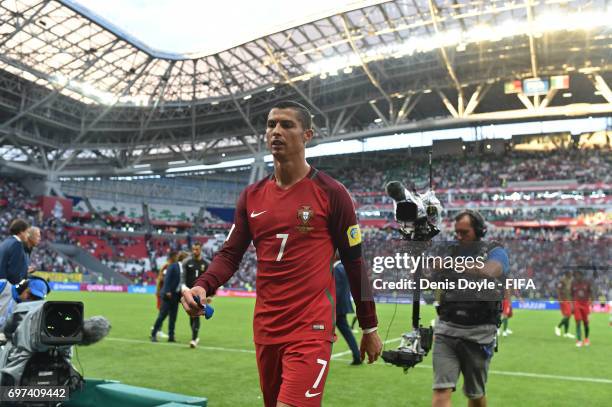 Cristiano Ronaldo of Portugal leaves the field after his team drew 2-2 in the FIFA Confederations Cup Russia 2017 Group A match between Portugal and...