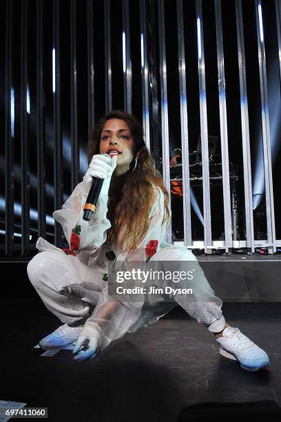 Performs live on stage during the closing night of the Meltdown festival at The Royal Festival Hall on June 18, 2017 in London, England. Mathangi...