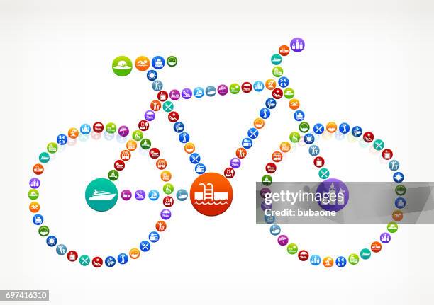 bicycle resort vacation and amenities vector button pattern - cycling race start stock illustrations