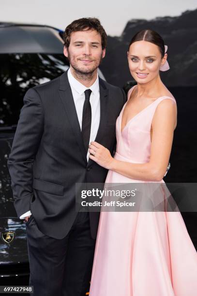 Sam Claflin and Laura Haddock attend the global premiere of "Transformers: The Last Knight" at Cineworld Leicester Square on June 18, 2017 in London,...