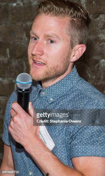 Aaron Kopp speaks at the DGA Reception during 2017 Los Angeles Film Festival at City Tavern on June 16, 2017 in Culver City, California.