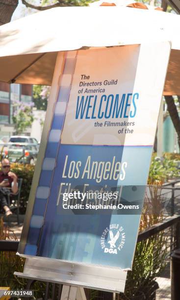 Signage is seen at the DGA Reception during 2017 Los Angeles Film Festival at City Tavern on June 16, 2017 in Culver City, California.