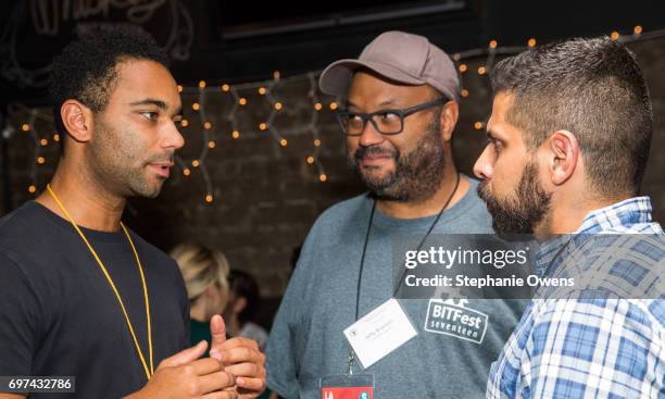 Yatri N. Niehaus, Jeffy Branion, Associate Features Programmer and Cristhian Barron, Associate Features Programmer attend the DGA Reception during...