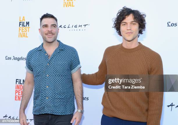 Zachary Quinto and Miles McMillan attend the premieres of "Never Here" and "Laps" during 2017 Los Angeles Film Festival at Arclight Cinemas Culver...