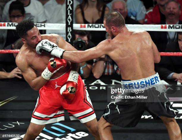 Sergey Kovalev throws a left at Andre Ward in the fifth round of their light heavyweight championship bout at the Mandalay Bay Events Center on June...