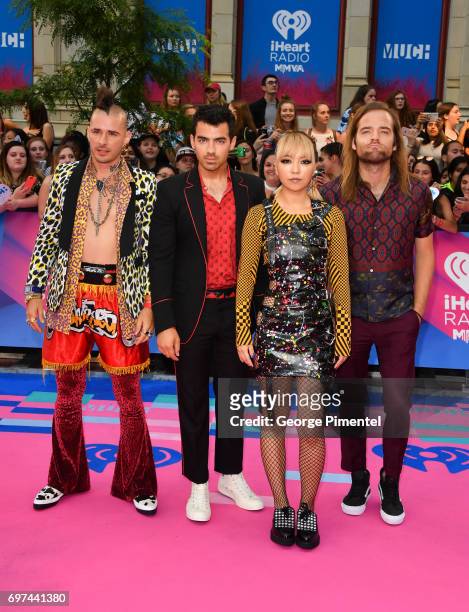 S Cole Whittle, Joe Jonas, JinJoo Lee and Jack Lawless arrive at the 2017 iHeartRADIO MuchMusic Video Awards at MuchMusic HQ on June 18, 2017 in...