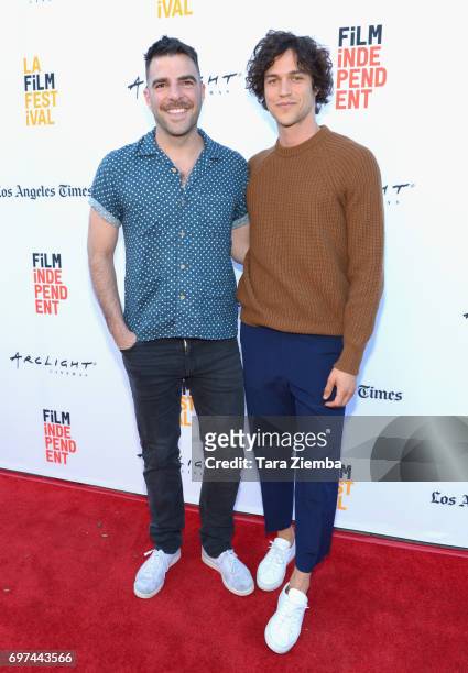 Zachary Quinto and Miles McMillan attend the premieres of "Never Here" and "Laps" during 2017 Los Angeles Film Festival at Arclight Cinemas Culver...