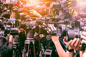 large number of press and media reporter in broadcasting event