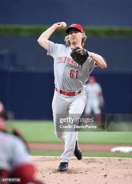 Bronson Arroyo of the Cincinnati Reds pitches during the first inning of a baseball game against the San Diego Padres at PETCO Park on June 12, 2017...