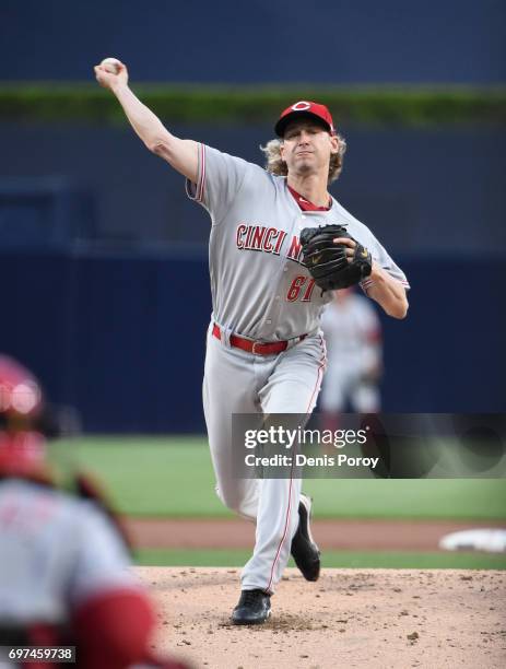 Bronson Arroyo of the Cincinnati Reds pitches during the first inning of a baseball game against the San Diego Padres at PETCO Park on June 12, 2017...