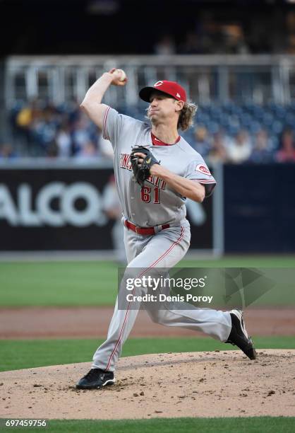 Bronson Arroyo of the Cincinnati Reds pitches during the first inning of a baseball game against the San Diego Padres at PETCO Park on June 12, 2017...