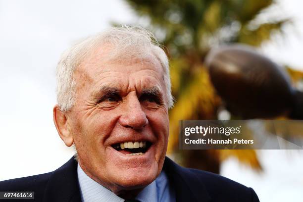 Former All Blacks player Stan Meads is seen after the unveiling of a new statue of his brother Sir Colin Meads on June 19, 2017 in Te Kuiti, New...