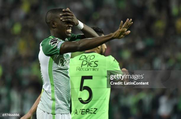 Rodin Quiñones of Atletico Nacional laments after losing a chance to score during the Final second leg match between Atletico Nacional and Deportivo...