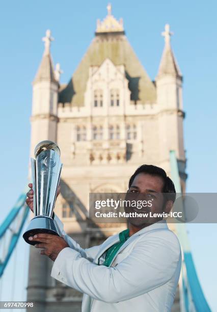 Sarfraz Ahmed, Captain of Pakistan pictured with the ICC Champions Trophy during a photocall after winning the Final of the ICC Champions Trophy on...