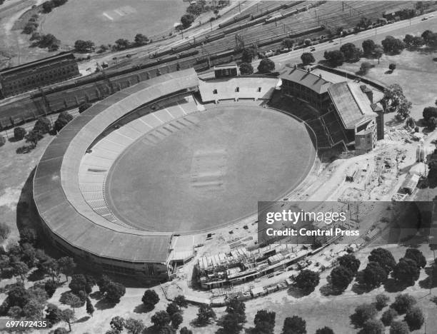 Elevated view looking onto the construction site for the new extensions to the Melbourne cricket ground in preparation as the centrepiece stadium for...