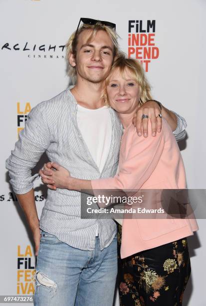 Actor Ross Lynch and actress Anne Heche attend the 2017 Los Angeles Film Festival "My Friend Dahmer" premiere at the ArcLight Santa Monica on June...
