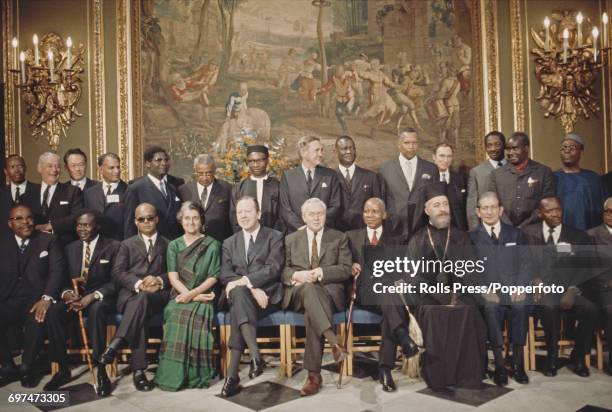 Prime Minister of the United Kingdom Harold Wilson pictured front row centre with fellow Heads of Government of the Commonwealth of Nations at the...