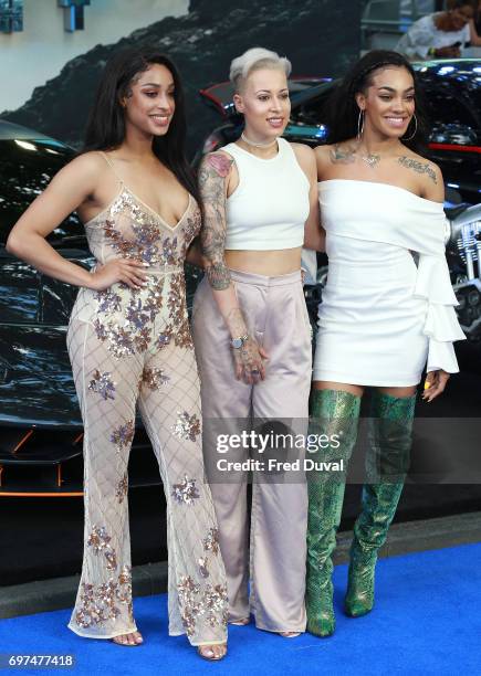 Alexandra Buggs, Karis Anderson and Courtney Rumbold of Stooshe attend the global premiere of "Transformers: The Last Knight" at Cineworld Leicester...