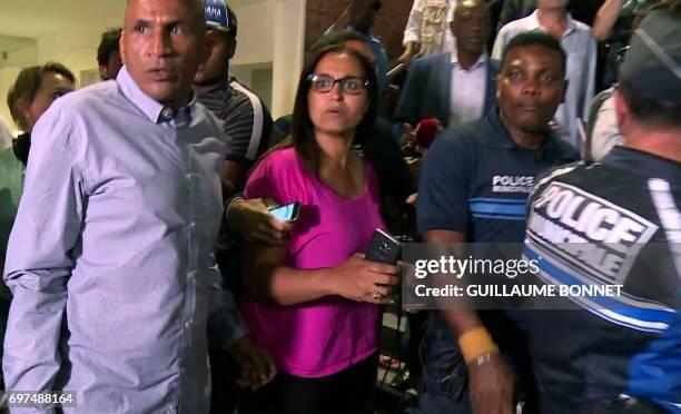 An image grab from an AFP video taken on June 18, 2017 at Evry townhall shows French far-left coalition La France Insoumise candidate in the 11th...