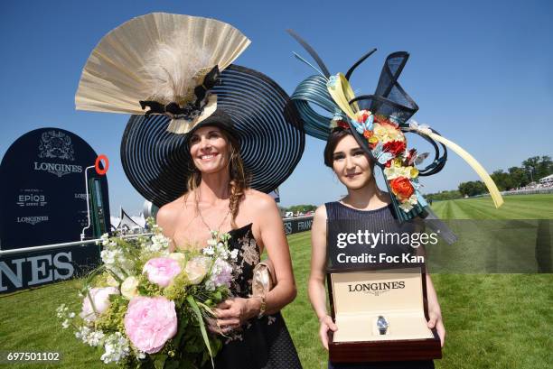 Prix de L Elegance Marie Sarah Ennceiri and Sophie Thalmann attend the 'Prix de Diane Longines 2017' on June 18, 2017 at Chantilly, France.