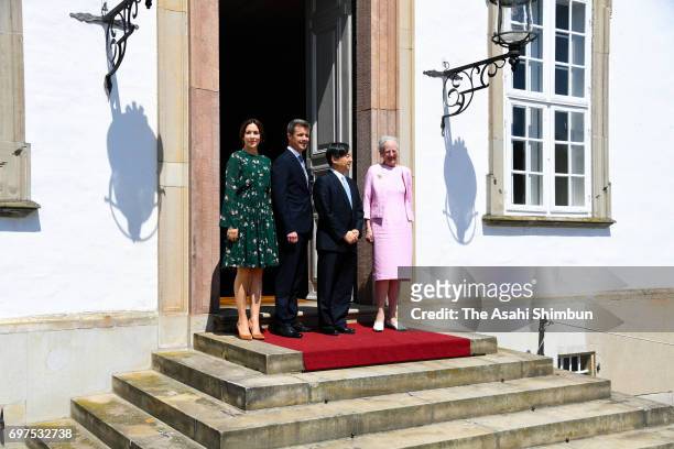 Crown Prince Naruhito of Japan poses with Queen Margrethe II , Crown Prince Frederik and Crown Princess Mary of Denmark pose for photographs on...