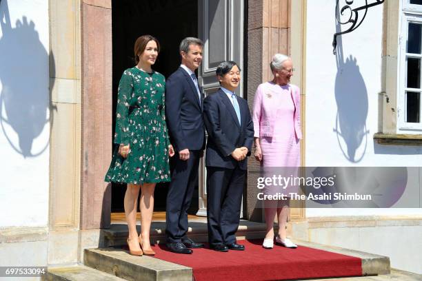 Crown Prince Naruhito of Japan poses with Queen Margrethe II , Crown Prince Frederik and Crown Princess Mary of Denmark pose for photographs on...