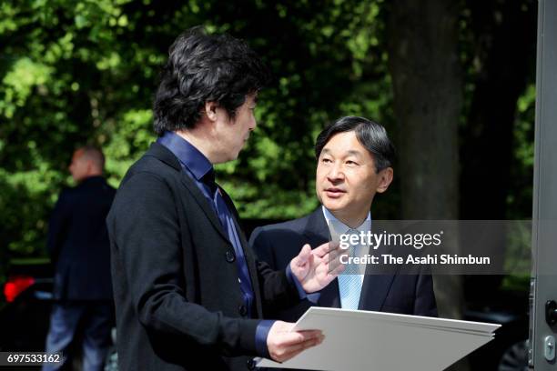 Crown Prince Naruhito visits an architecture exhibition on June 18, 2017 in Frederiksberg, Denmark.