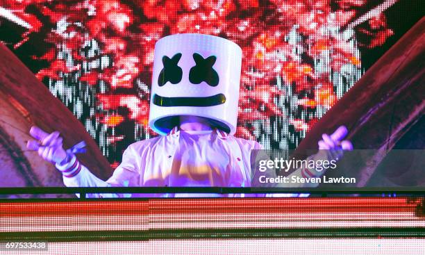 Producer Marshmello performs during the 21st annual Electric Daisy Carnival at Las Vegas Motor Speedway on June 18, 2017 in Las Vegas, Nevada.