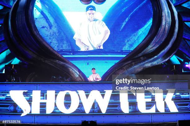 Showtek performs during the 21st annual Electric Daisy Carnival at Las Vegas Motor Speedway on June 18, 2017 in Las Vegas, Nevada.