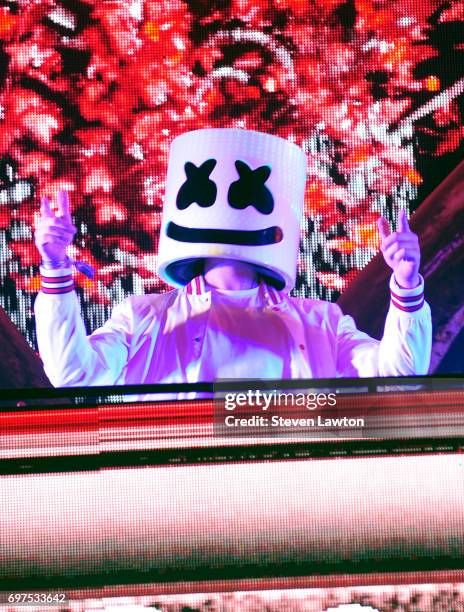 Producer Marshmello performs during the 21st annual Electric Daisy Carnival at Las Vegas Motor Speedway on June 18, 2017 in Las Vegas, Nevada.