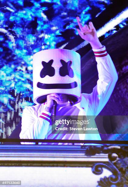 Producer Marshmello performs during the 21st annual Electric Daisy Carnival at Las Vegas Motor Speedway on June 18, 2017 in Las Vegas, Nevada.