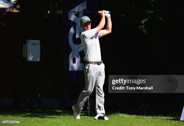 Mark Booth of Delapre Golf Centre plays his first shot on the 2nd tee during the Golfbreaks.com PGA Fourball Championship East Qualifier at Bush Hill...