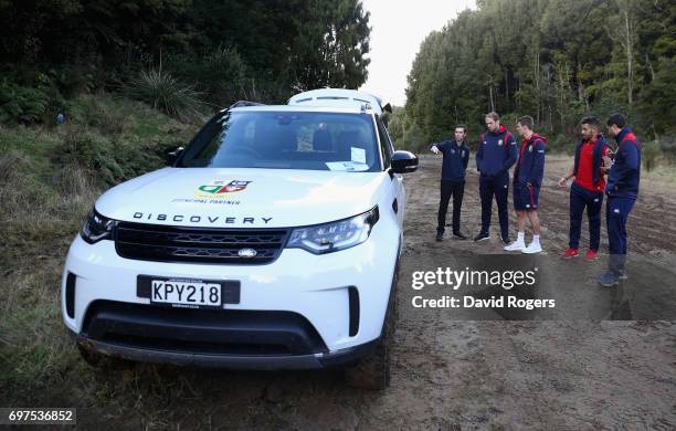 Lions players look on during the British & Irish Lions Land Rover Off Road Driving Experience on June 16, 2017 in Rotorua, New Zealand.