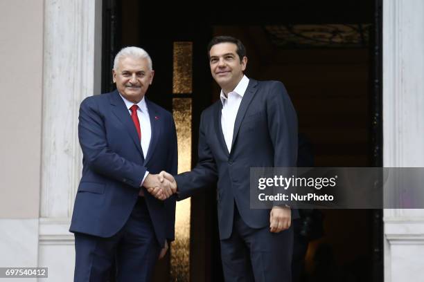 Alexis Tsipras meets meets Prime Minister of Turkey Binali Yildirim, at Maximos mansion in Athens on June 19, 2017. Yildirim will also visit the...