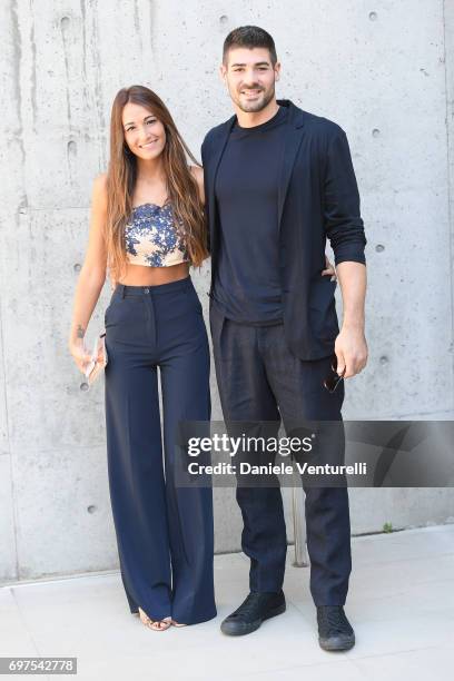 Anita Marquez and Filippo Lanza attend the Giorgio Armani show during Milan Men's Fashion Week Spring/Summer 2018 on June 19, 2017 in Milan, Italy.