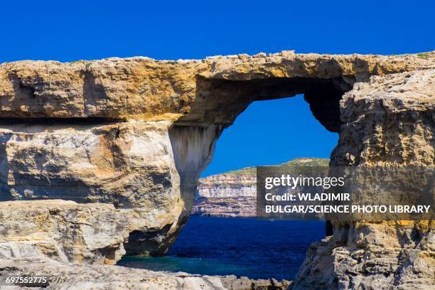 stone arch, gozo - azure window malta stock pictures, royalty-free photos & images