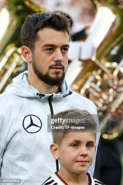 Amin Younes of Germany looks on during the FIFA 2018 World Cup Qualifier between Germany and San Marino at Stadion Nuernberg on June 10, 2017 in...