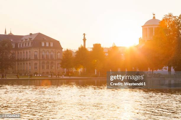 germany, stuttgart, neues schloss and jubelee column seen from lake eckensee - stuttgart schloss stock pictures, royalty-free photos & images