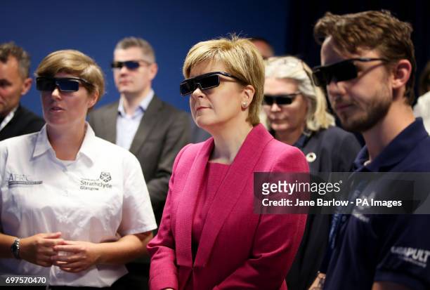 First Minister Nicola Sturgeon looks at a 3D simulator during a visit to the Advanced Forming Research Centre in Renfrew where she took a tour of the...