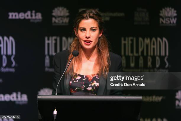 Brooke Satchwell announces nominees during the Helpmann Awards 2017 Nomination Announcement at Roslyn Packer Theatre on June 19, 2017 in Sydney,...